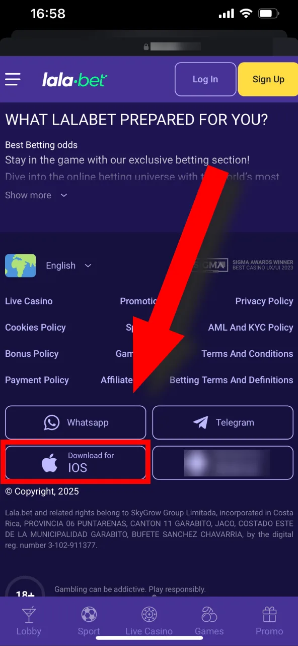 Bezoek de website van Lalabet via Safari op je iOS-apparaat en tik op om de app te downloaden.