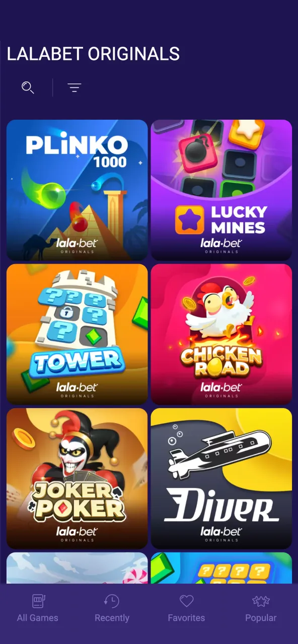 Ga naar Lalabet casinospellen door de categorieën Live Casino, Games of Instant te selecteren.