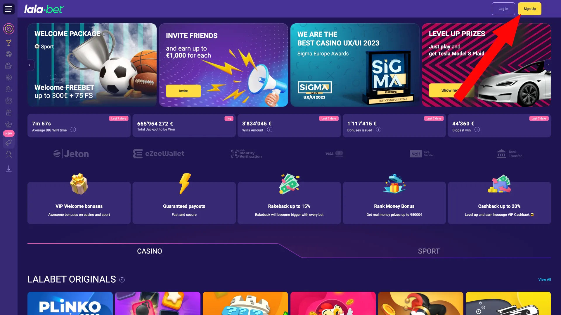 Bezoek de officiële website van Lalabet vanaf je pc, laptop of smartphone om je te registreren.