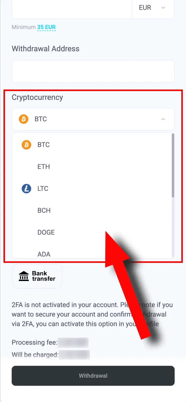 Selecteer een handige opnamemogelijkheid voor cryptocurrency uit de lijst met methoden van Lalabet.