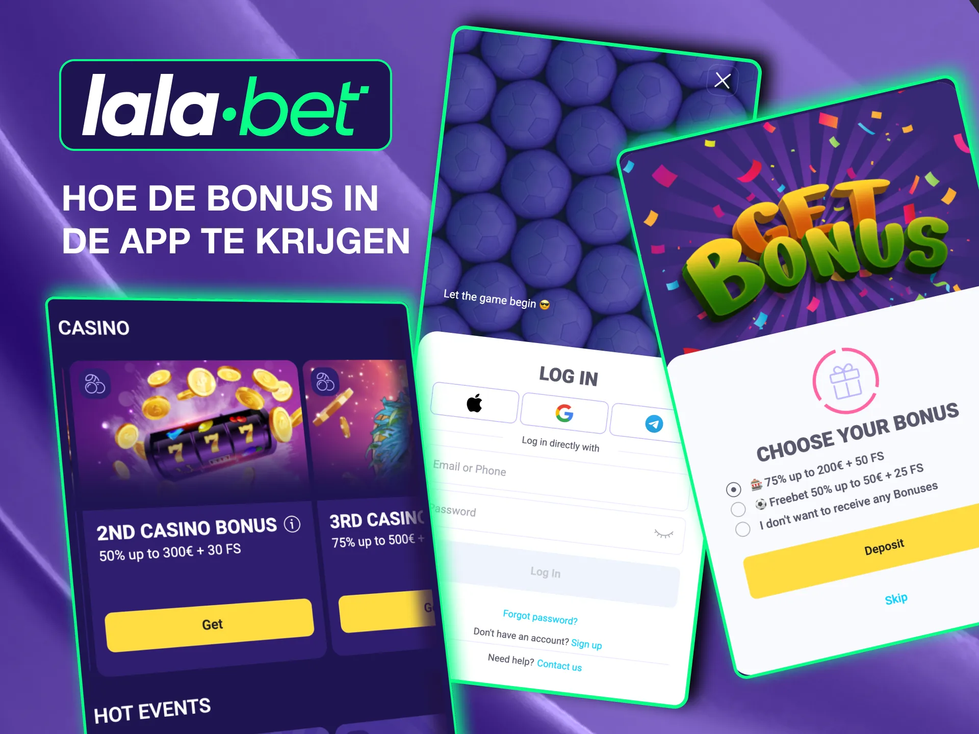 Claim een Lalabet bonus via de app door je te registreren, je aan te melden via promoties en een storting te doen.