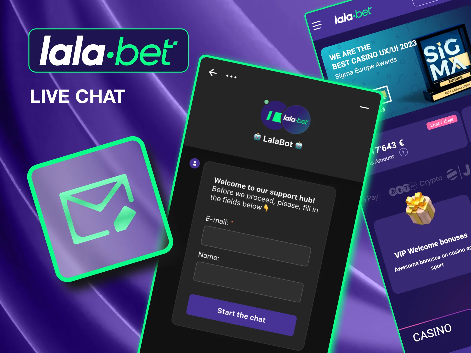 Los vragen snel op met de 24-uurs livechatassistentie van Lalabet.