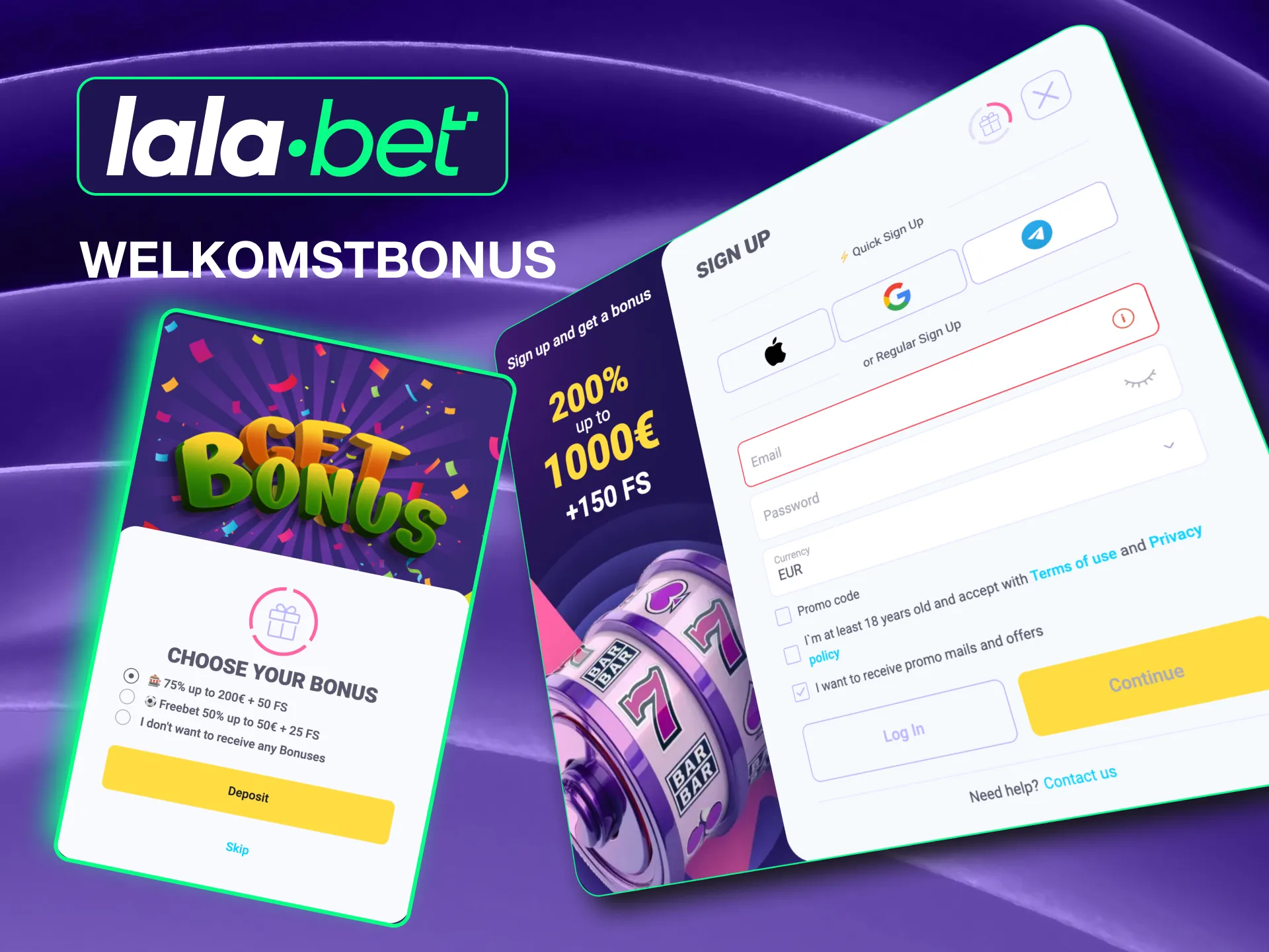 Nieuwe spelers bij Lalabet kunnen een 75% welkomstbonus vrijspelen, die direct tot 200 EUR kan oplopen.