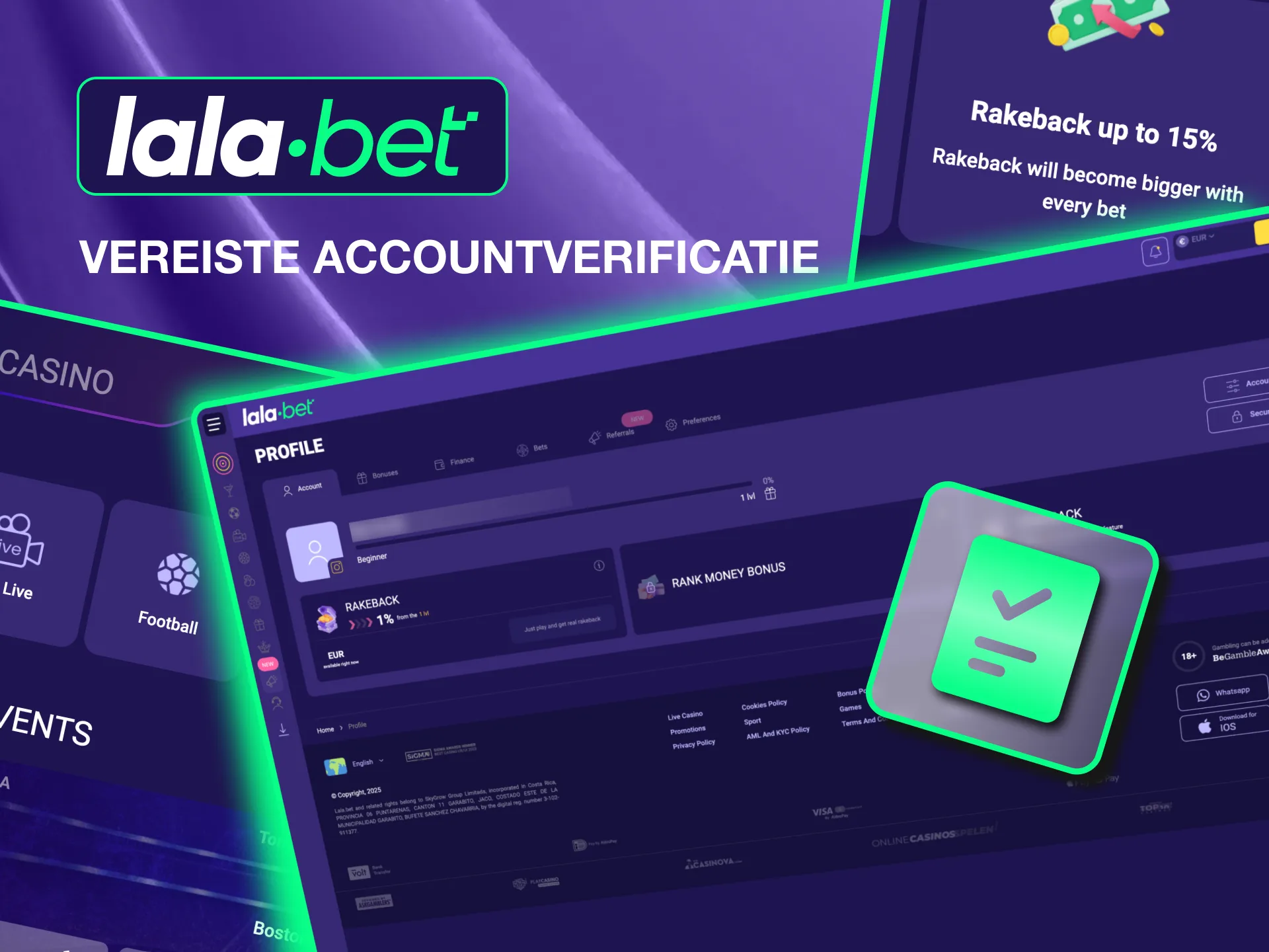 Voltooi de verificatie van Lalabet door een identiteitsbewijs in te dienen via een paspoort of elektriciteitsrekening.
