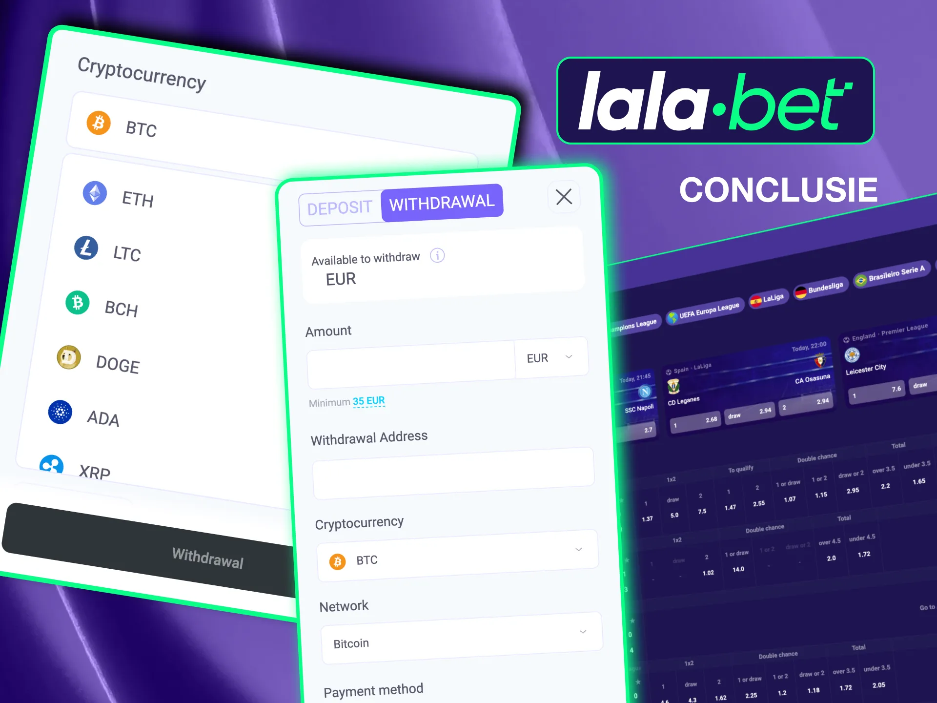 Lalabet opnames bieden snelheid, veiligheid, geen kosten en betrouwbare ondersteuning voor cryptocurrency transacties.