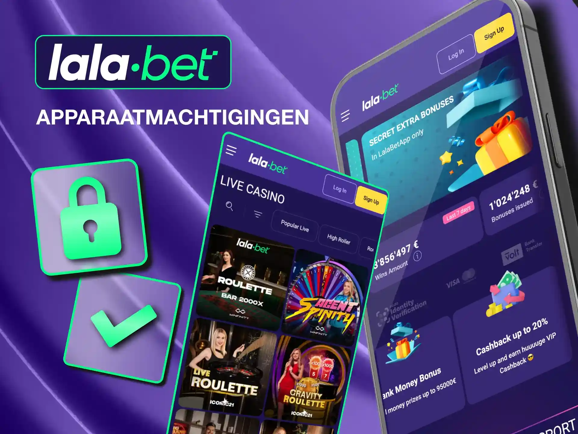 Geef de nodige toestemmingen zoals internet, opslag en meldingen voor optimaal gebruik van Lalabet apps.