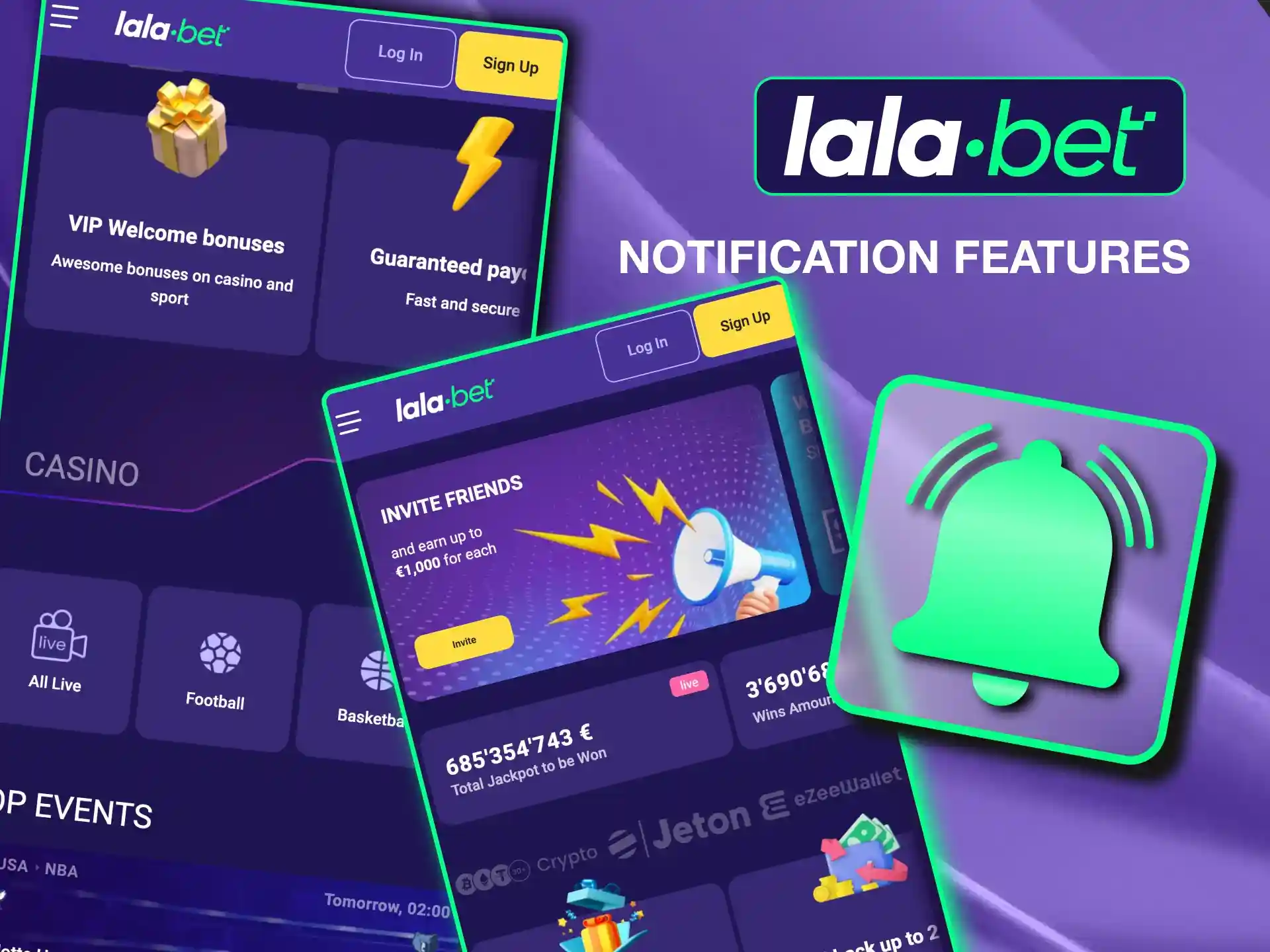 Lalabet allows tailored notifications, including grouped alerts and preview settings for convenience.