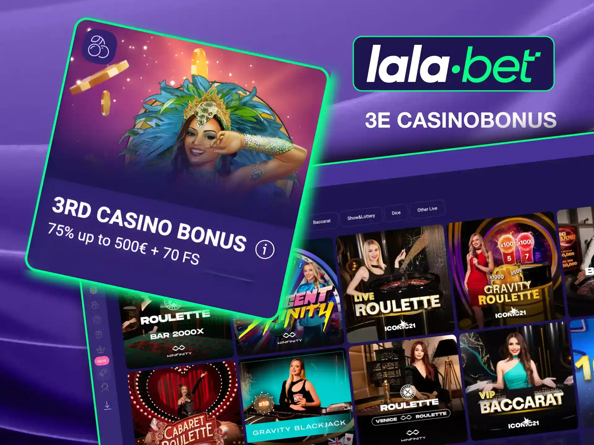 Word beloond op Lalabet met de 3e Casino Bonus, met extra geld en gratis spins voor gokkasten.