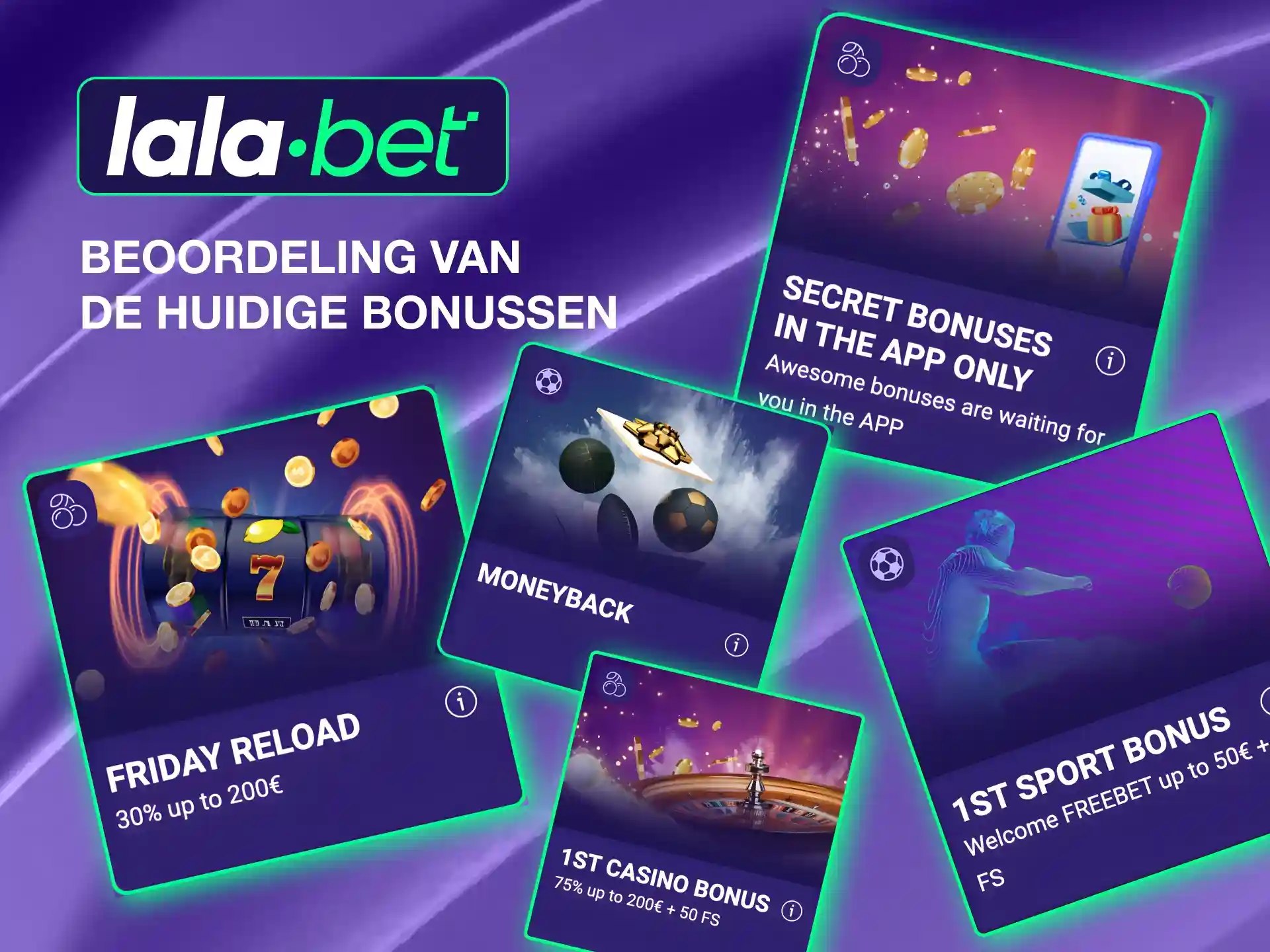 Promoties van Lalabet zijn onder andere welkomstbonussen voor sport en casino, wekelijkse herlaadaanbiedingen.