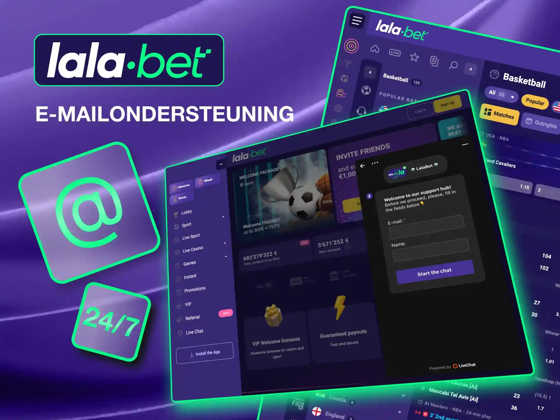 Stuur een e-mail naar het ondersteuningsteam van Lalabet voor tijdige antwoorden en gedetailleerde vragen.
