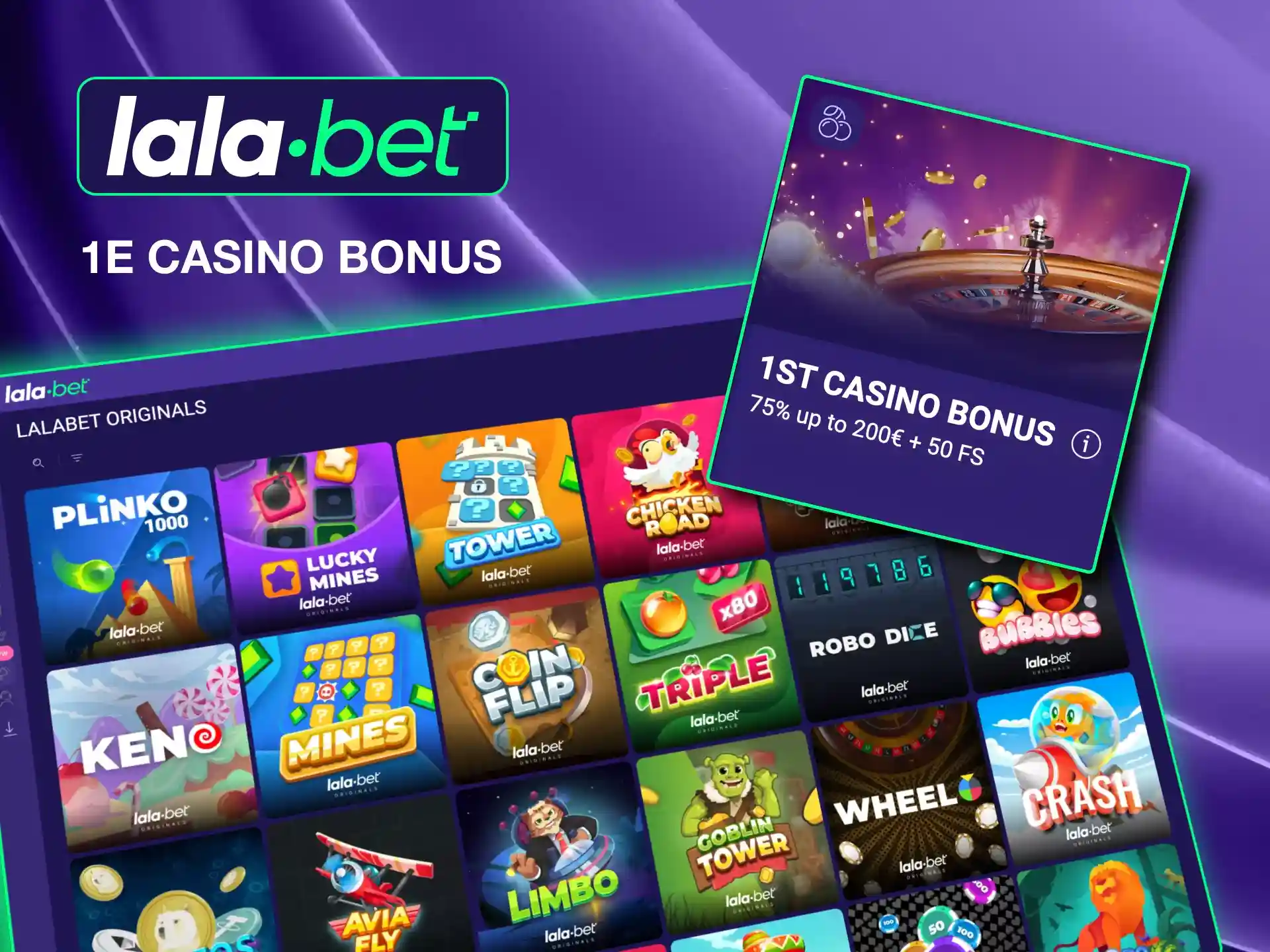 Enjoy Lalabet’s casino bonus with a 75% deposit match and free spins, valid for 7 days.